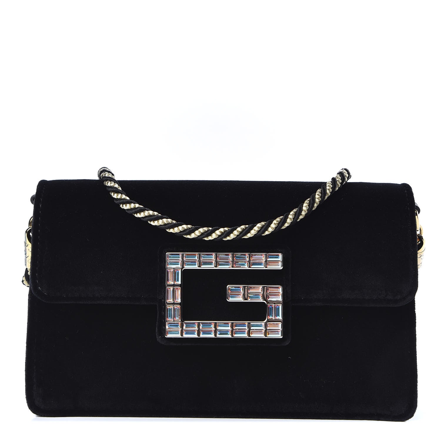 Gucci Velvet Crystal Square G Shoulder Bag Black 1 of 10
