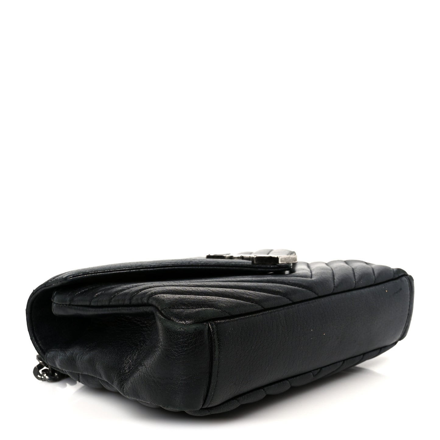 Sheepskin Matelasse Chevron Monogram Medium College Bag Black