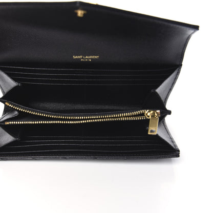 Saint Laurent Grain De Poudre Matelasse Chevron Monogram Flap Wallet Black 5 of 10