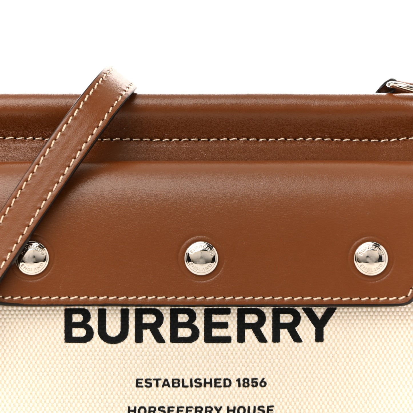 Smooth Calfskin Canvas Horseferry Print Mini Title Bag with Pocket Natural Malt Brown