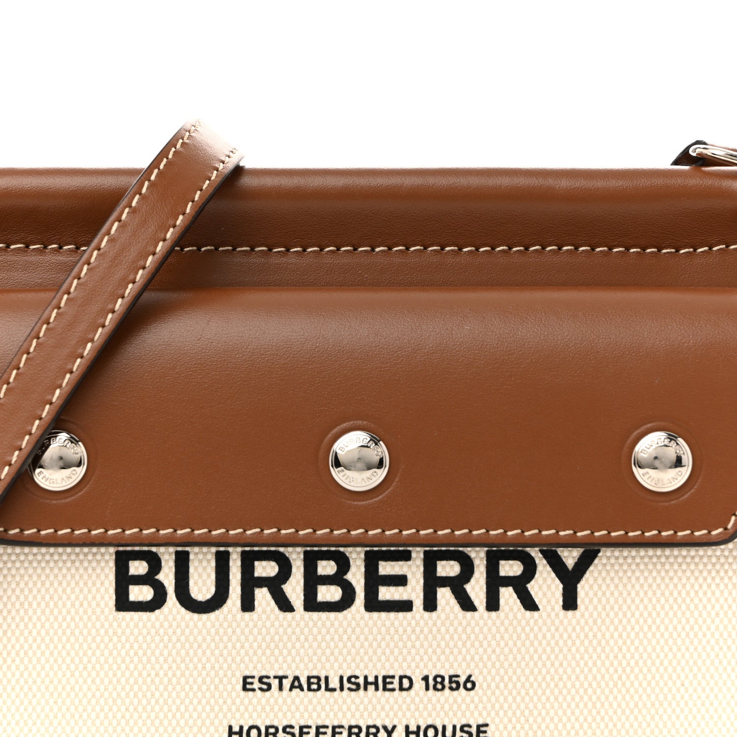 Burberry Smooth Calfskin Canvas Horseferry Print Mini Title Bag with Pocket Natural Malt Brown 9 of 15