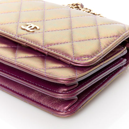 Chanel Iridescent Lambskin Quilted Mini Wallet On Chain WOC Purple 9 of 10