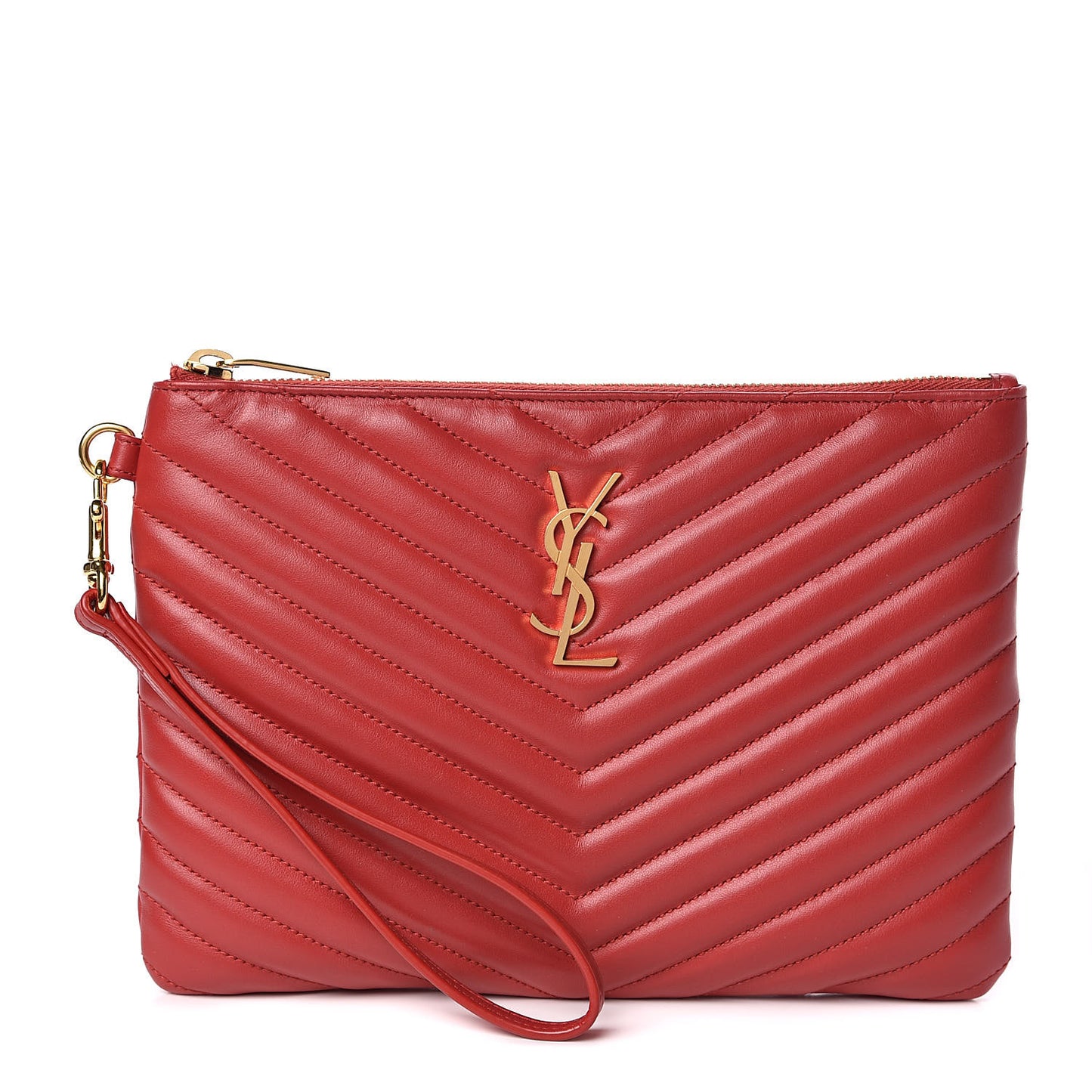 Calfskin Matelasse Chevron Monogram A5 Wristlet Red