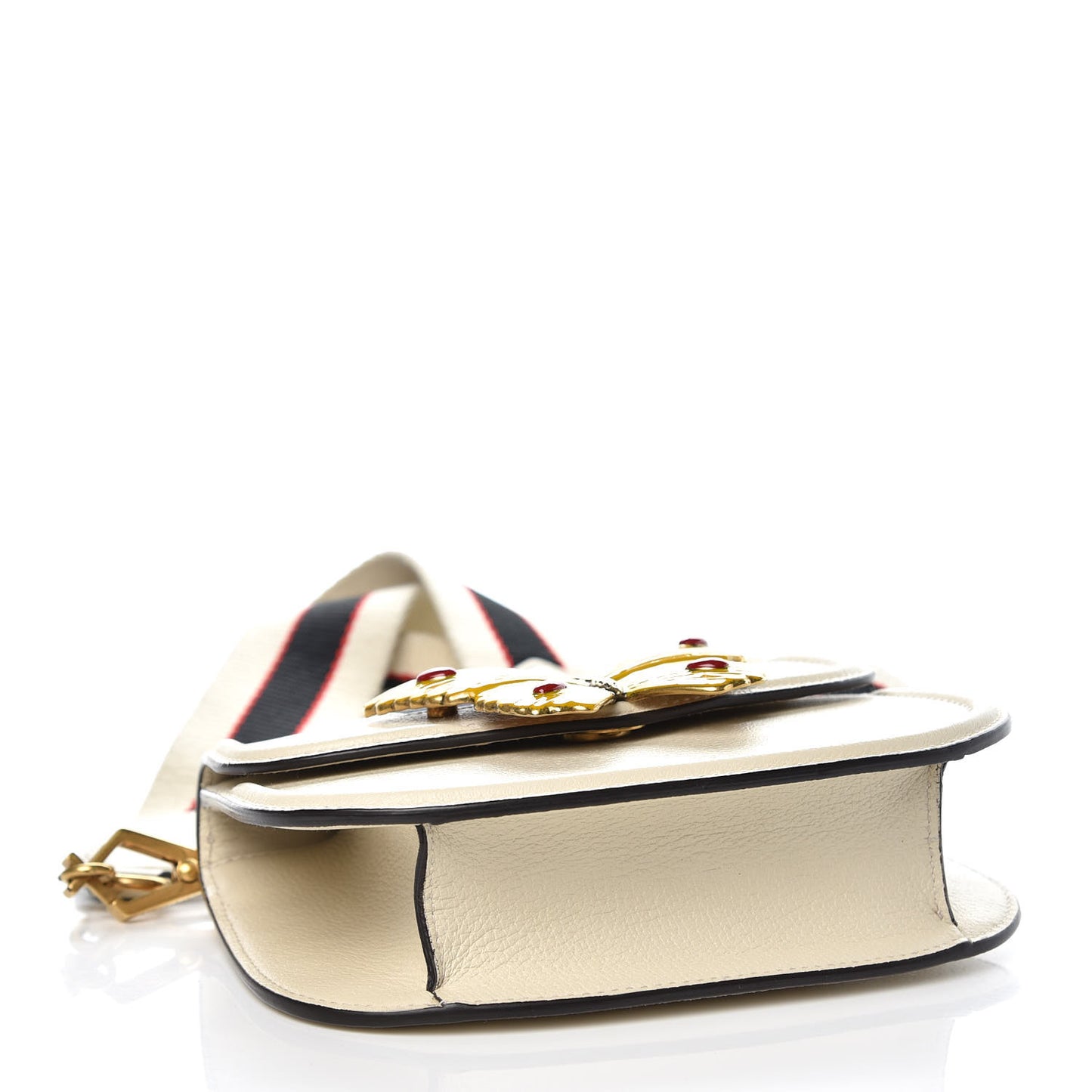 Calfskin Web Stripe Butterfly Small Totem Shoulder Bag White