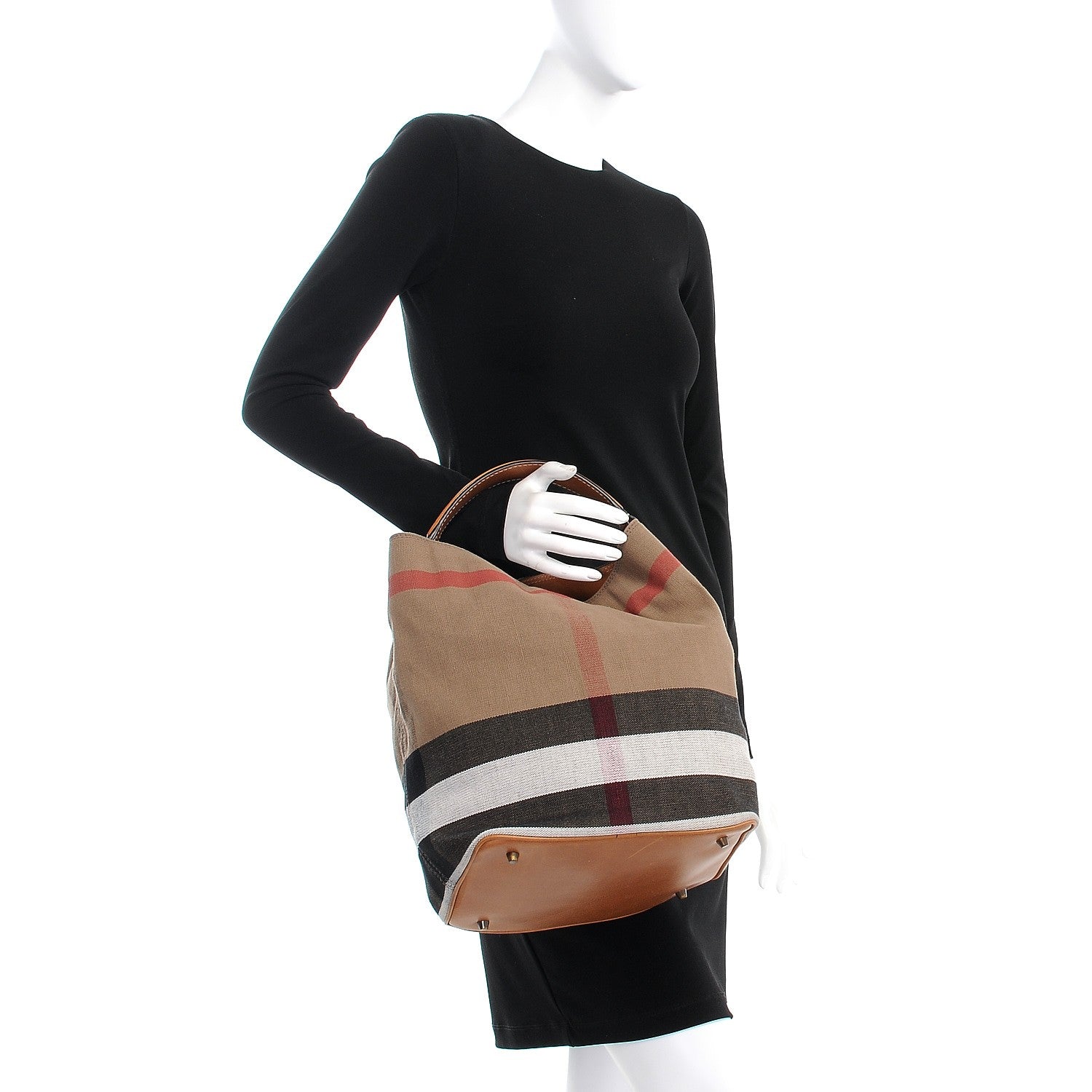 Burberry Canvas Mega Check Medium Ashby Hobo Saddle Brown 3 of 16
