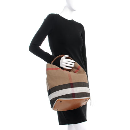 Burberry Canvas Mega Check Medium Ashby Hobo Saddle Brown 3 of 16