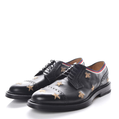 Gucci Calfskin Bee Star Embroidered Mens Captoe Derby Loafers 8.5 Black 3 of 11