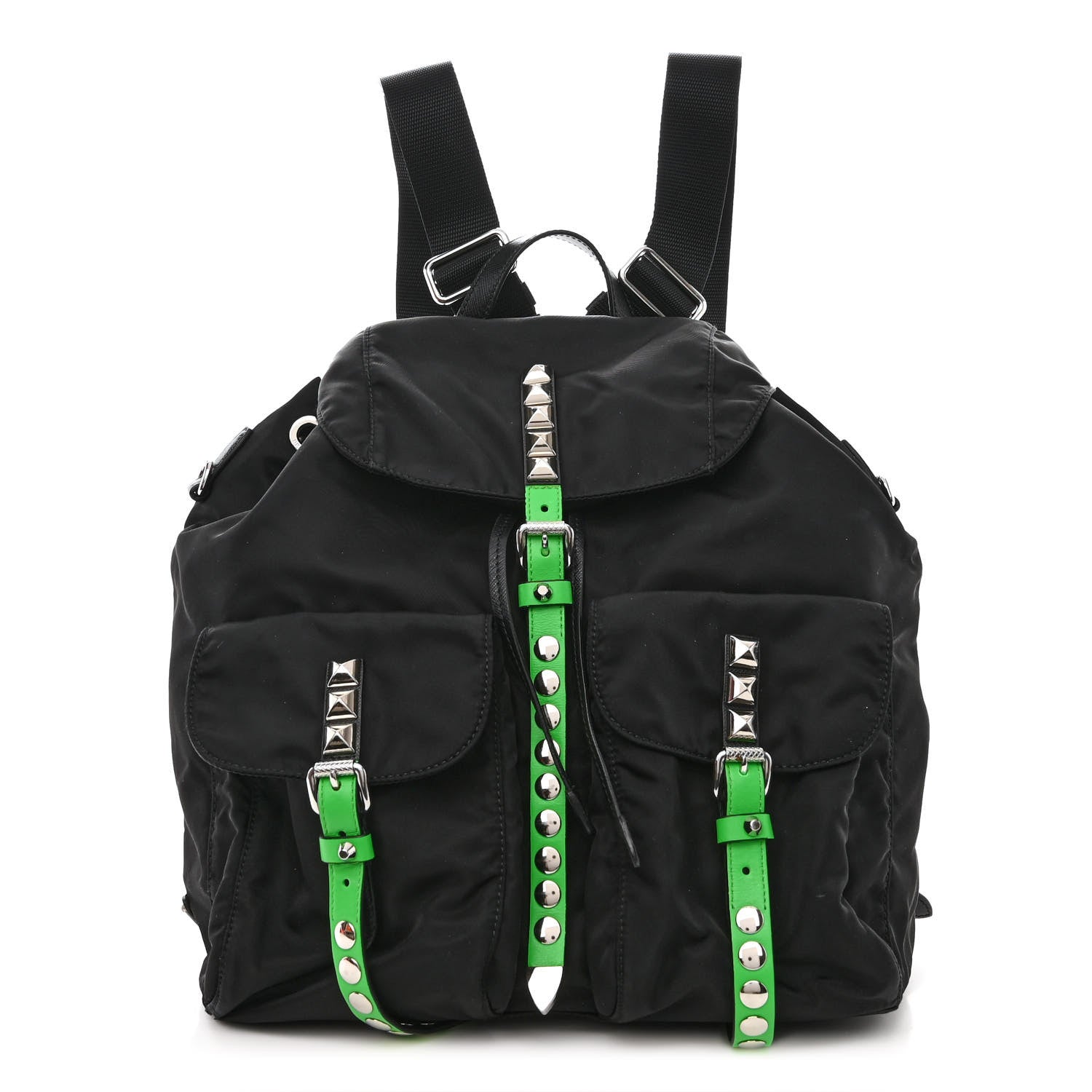 Prada Nylon New Vela Studded Backpack Black Green 1 of 12