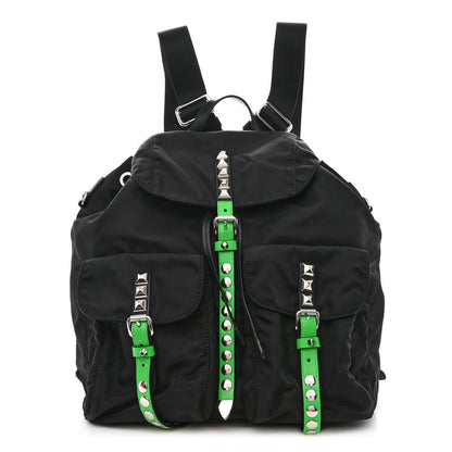 Prada Nylon New Vela Studded Backpack Black Green 1 of 12