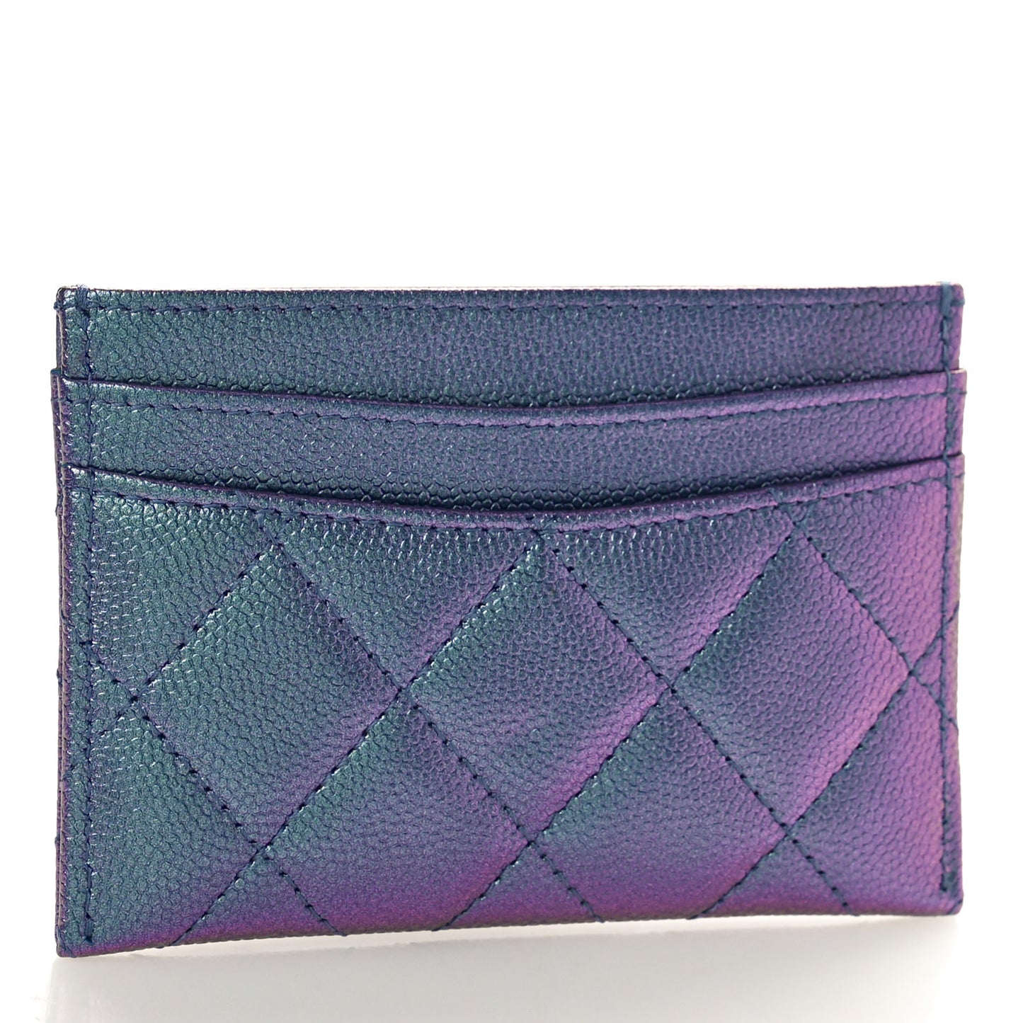 Iridescent Caviar Quilted Card Holder Dark Blue