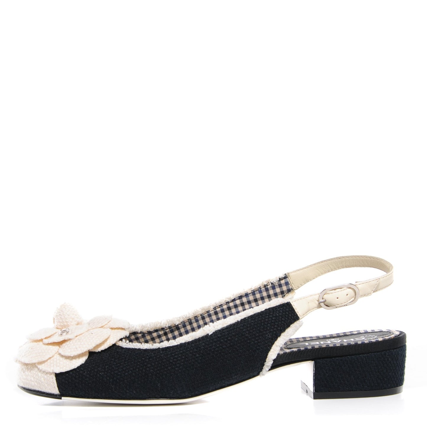 Canvas Camellia Slingback Flats Black White 36.5