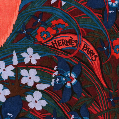 Hermes Cashmere Silk Tyger Tyger Shawl 140 Bordeaux Bleu Corail 3 of 4