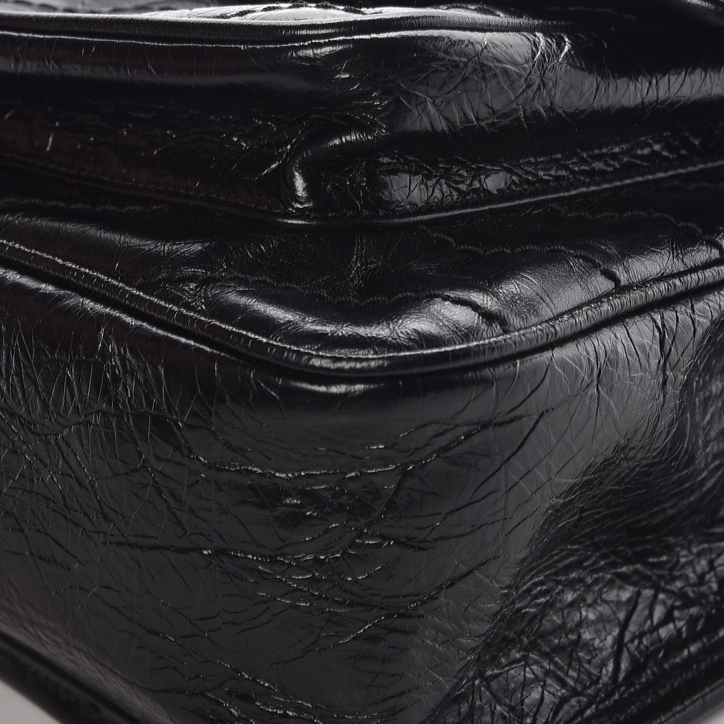 Crinkled Calfskin Matelasse Monogram Medium Niki Chain Satchel Black