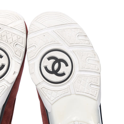 Chanel Suede Velvet Lambskin CC Sneakers 40 Burgundy Grey 8 of 9