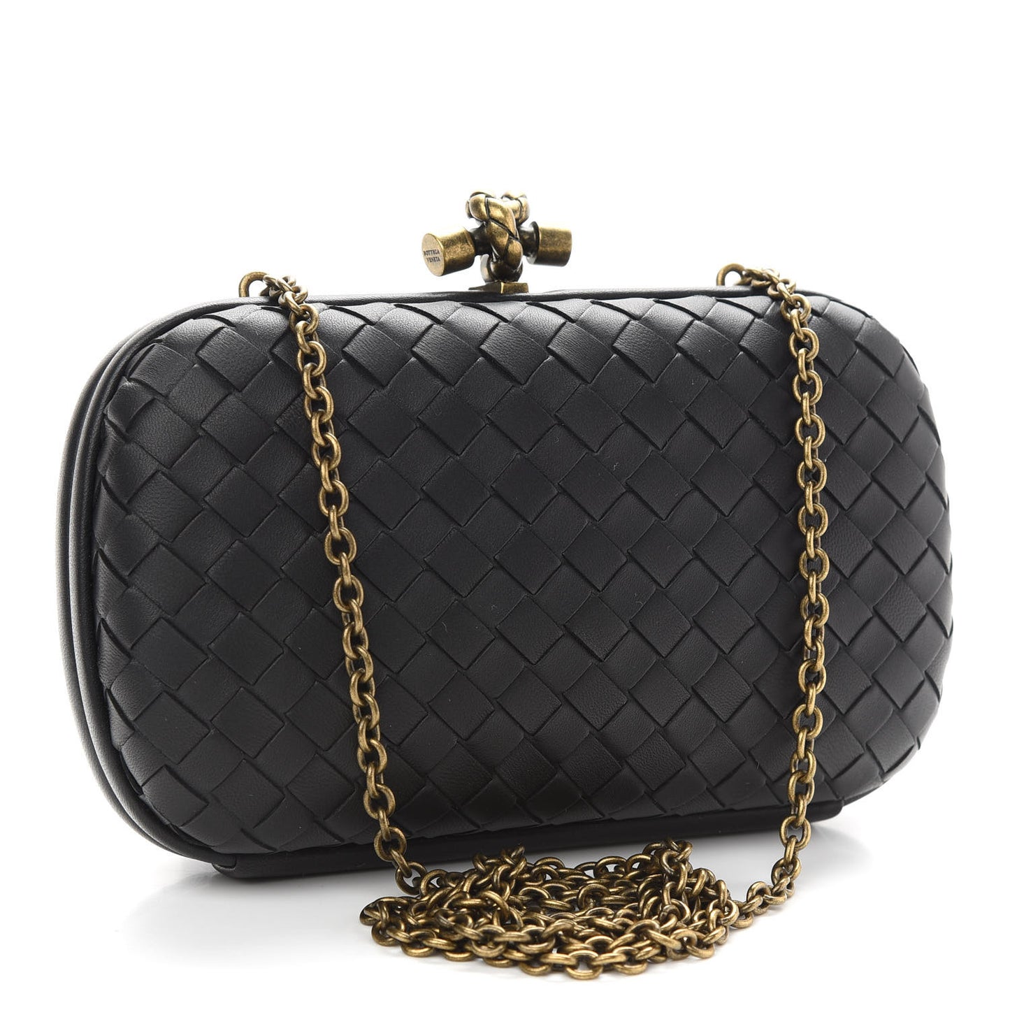 Nappa Intrecciato Chain Knot Clutch Black