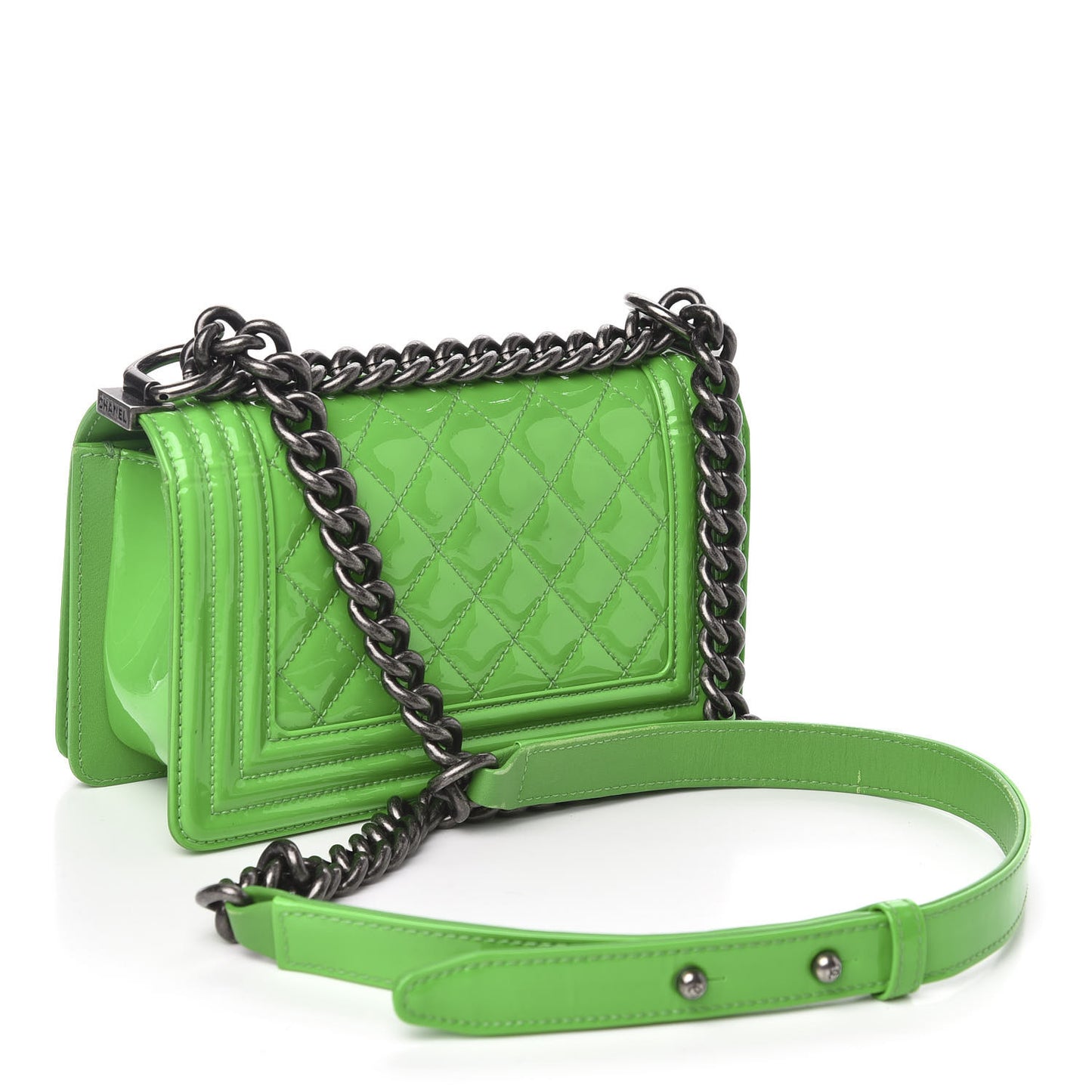 Patent Quilted Small Boy Flap Green