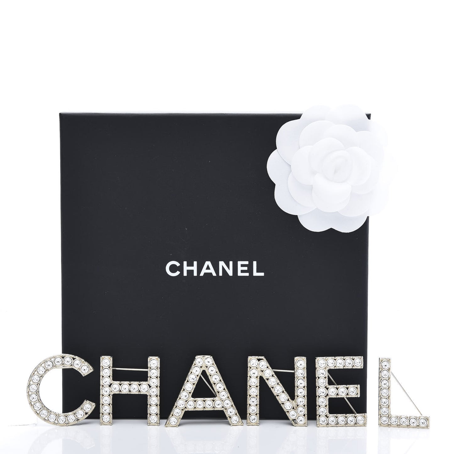 Crystal Cha-Nel Logo Brooch Set Gold
