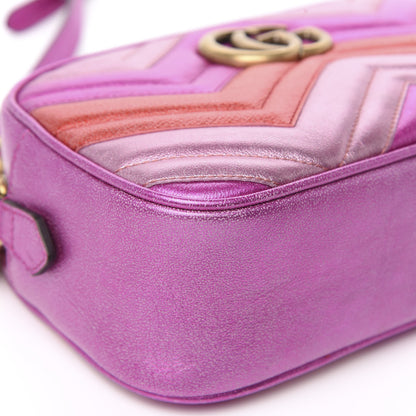 Gucci Laminated Nappa Matelasse Small GG Marmont Chain Shoulder Bag Fuxia Rosso Rosa 9 of 10