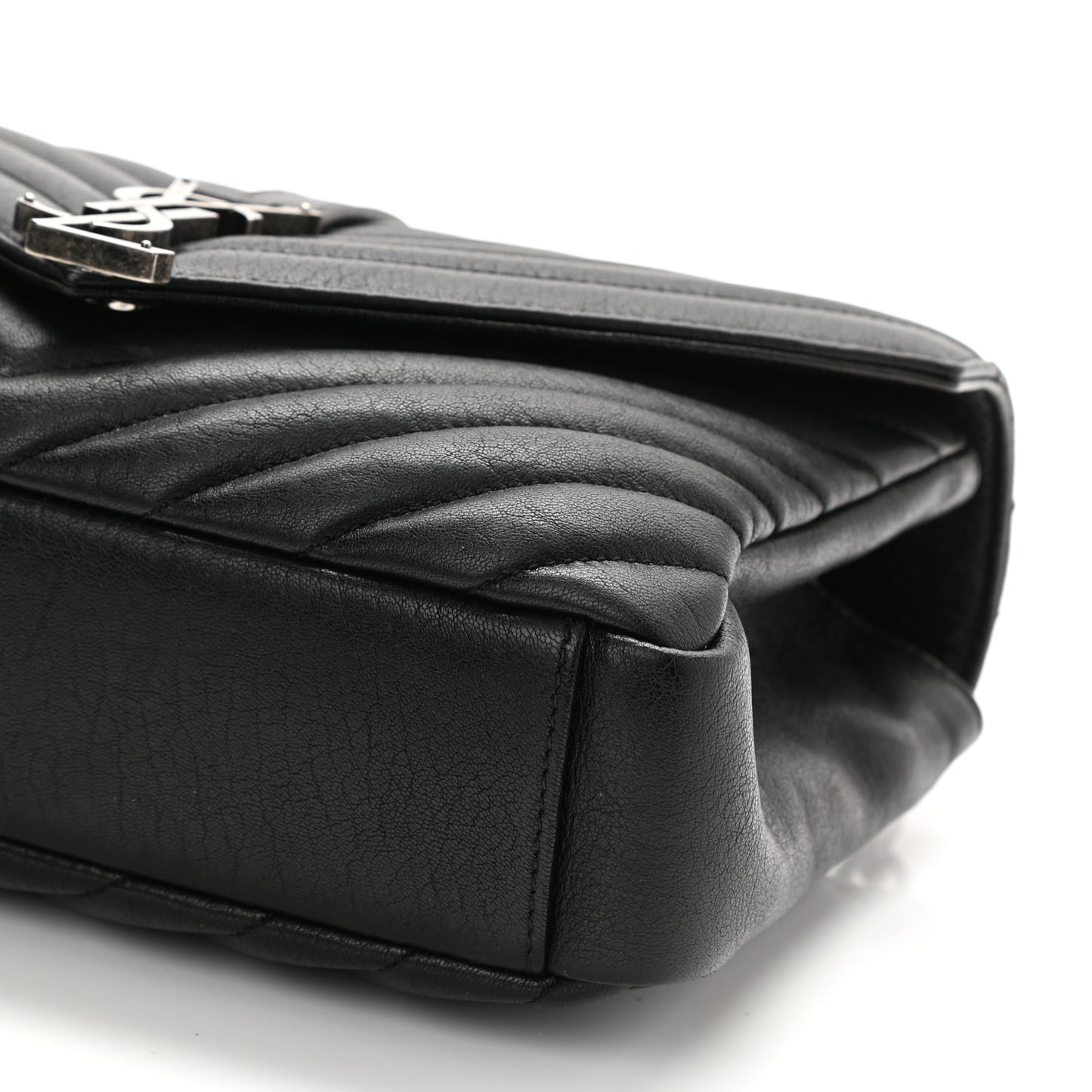 Sheepskin Matelasse Chevron Monogram Medium College Bag Black