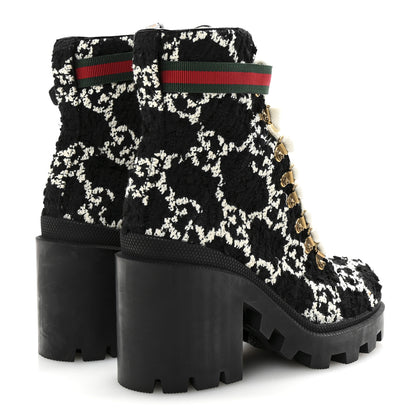 Gucci Tweed GG Monogram Lace Up Combat Ankle Boots 35.5 Black 5 of 9