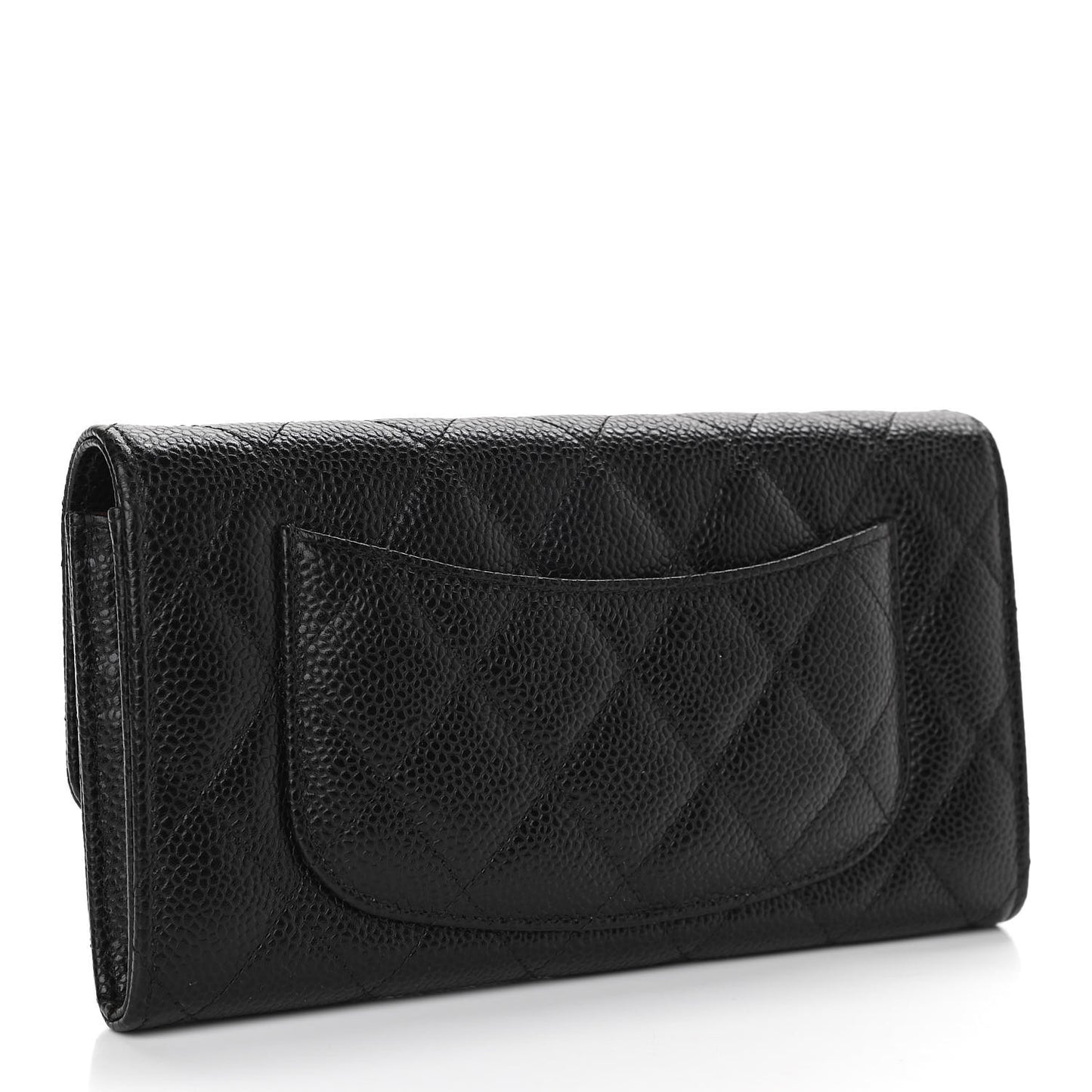 Caviar Quilted Large Gusset Flap Wallet Black