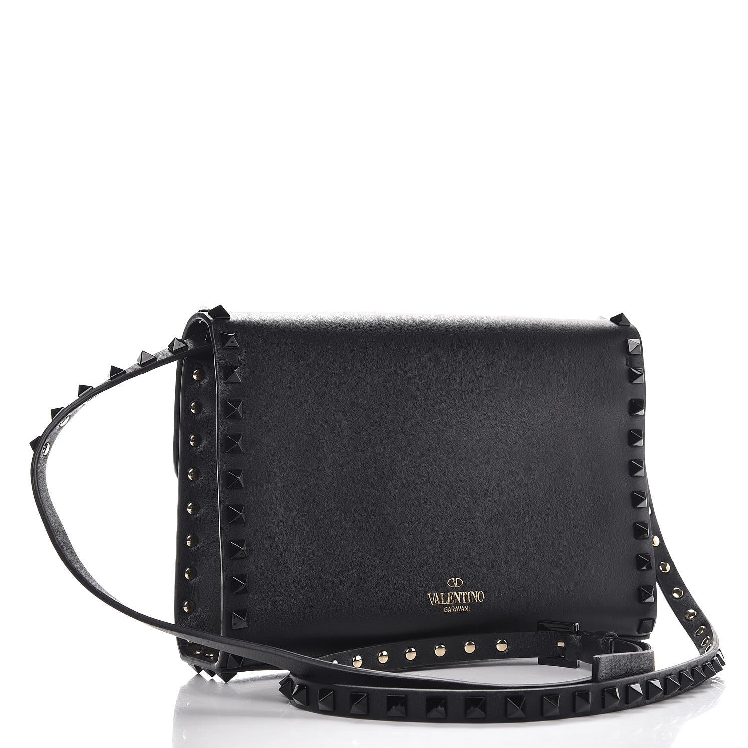 Valentino Garavani Vitello Monochrome Medium Rockstud Flip Lock Crossbody Bag Black 3 of 7