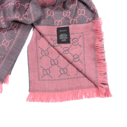 Gucci Wool Jacquard GG Monogram Sten Fringe Scarf Graphite Pink 3 of 10