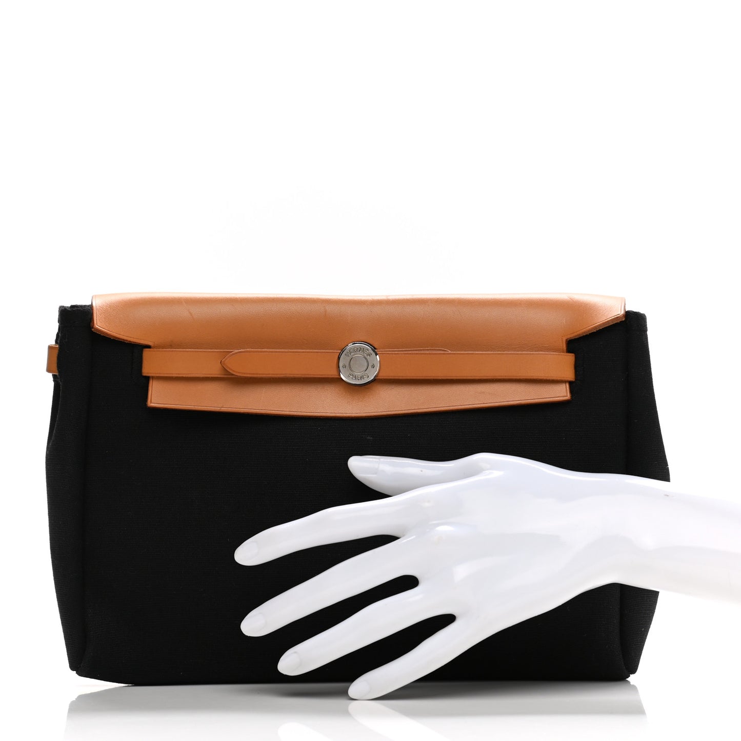 Toile Vache Calfskin Herbag Clutch Natural Black