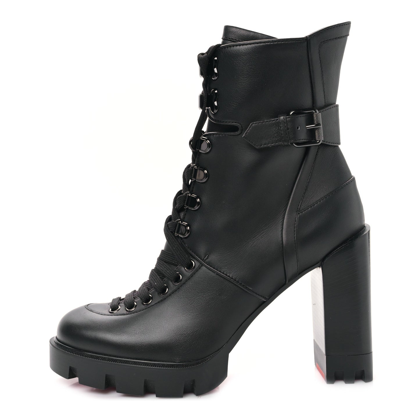 Calfskin Macademia 100 Biker Platform Boots 39.5 Black