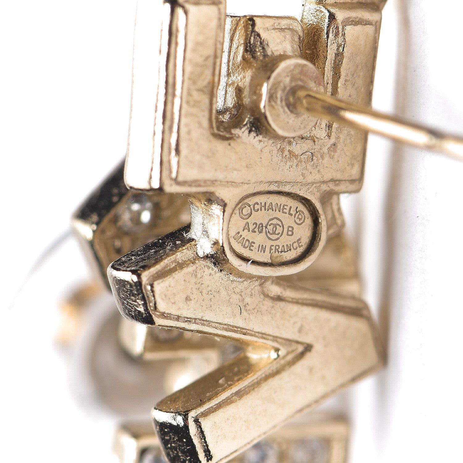 Chanel Crystal Pearl Signature Stud Earrings Gold 3 of 3