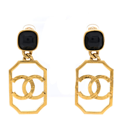 Chanel Metal CC Drop Earrings Black Gold 1 of 5
