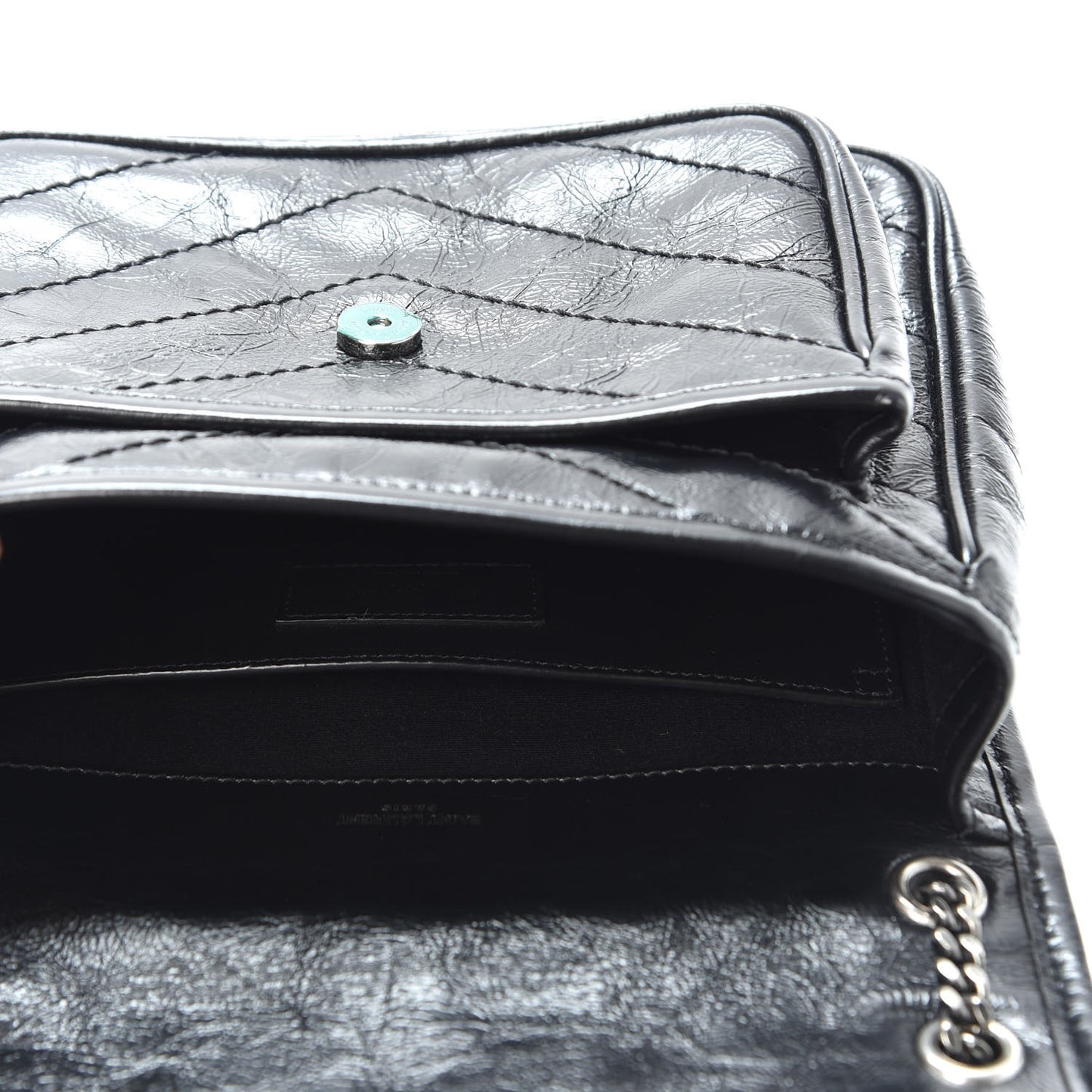 Crinkled Calfskin Matelasse Monogram Baby Niki Chain Satchel Black
