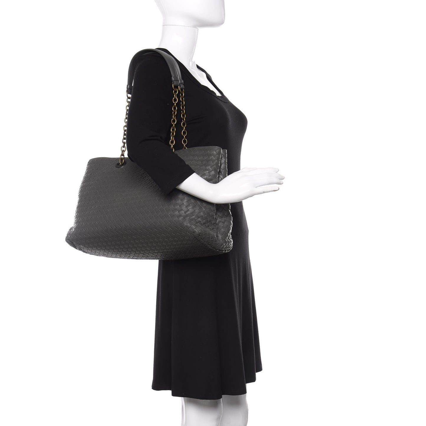 Nappa Intrecciato Large Classic Chain Strap Tote Light Grey