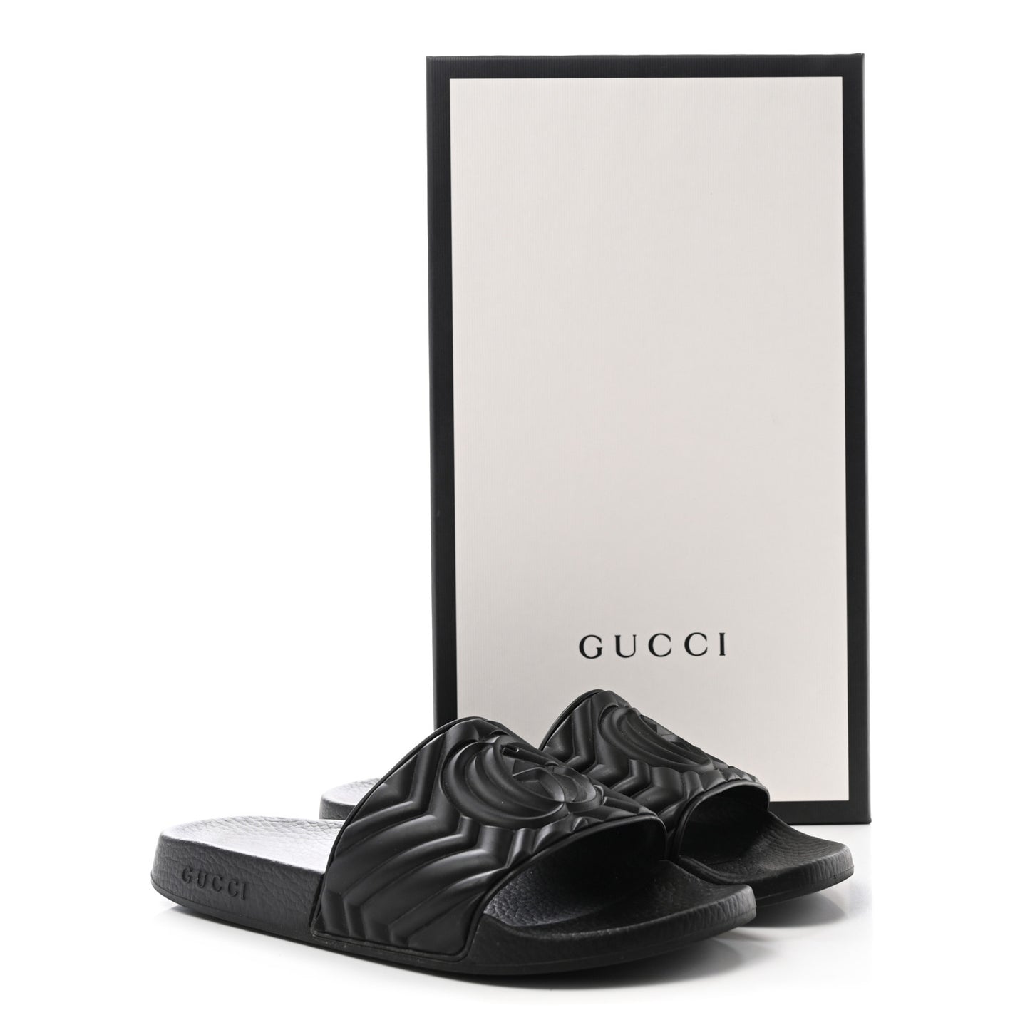 Rubber Matelasse Interlocking G Mens Slide Sandals 7 Black