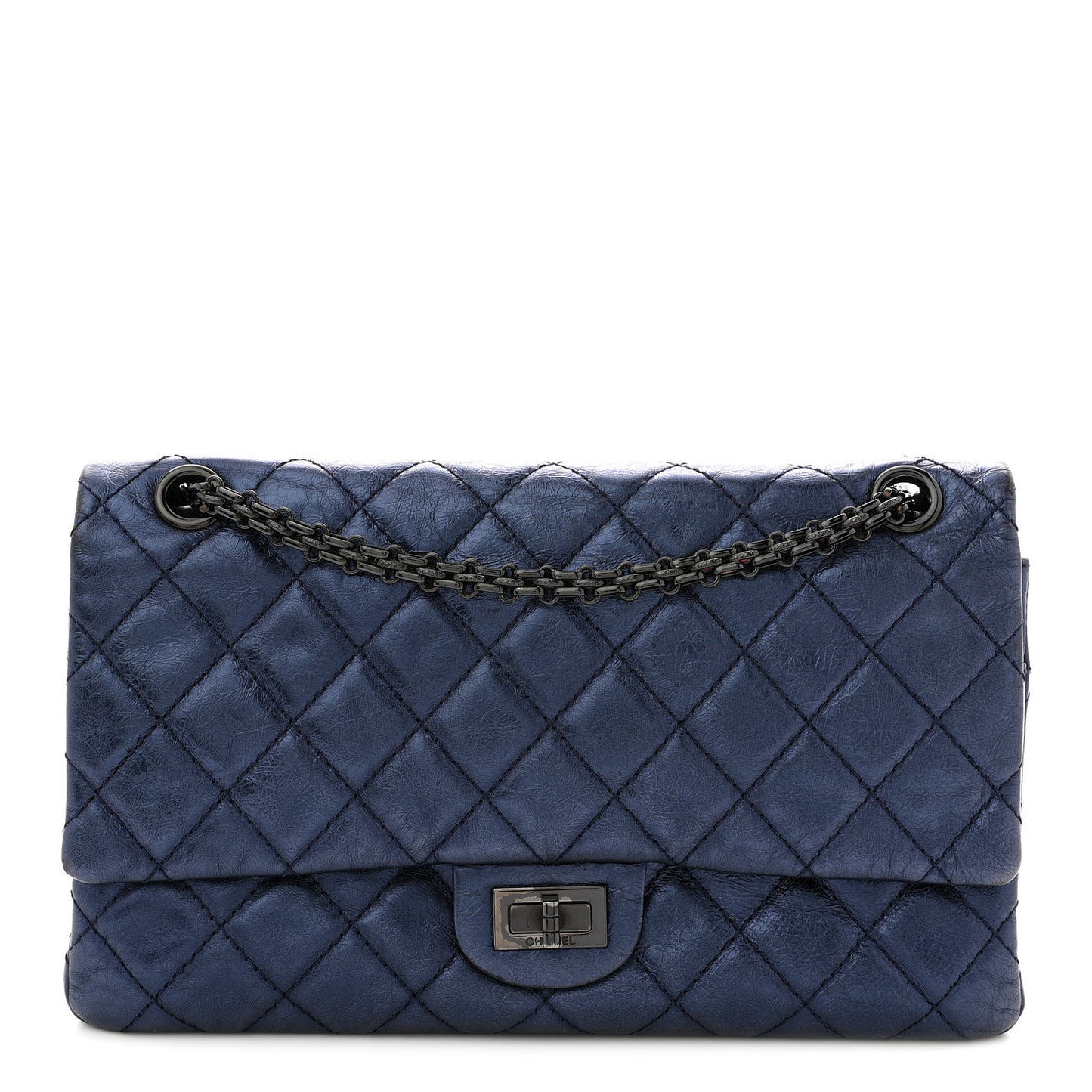 Metallic Aged Calfskin Quilted 2.55 Reissue 226 Flap Dark Navy Blue