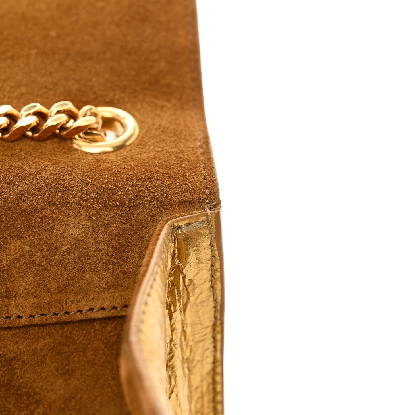 Metallic Calfskin Fringe Small Monogram Satchel Gold