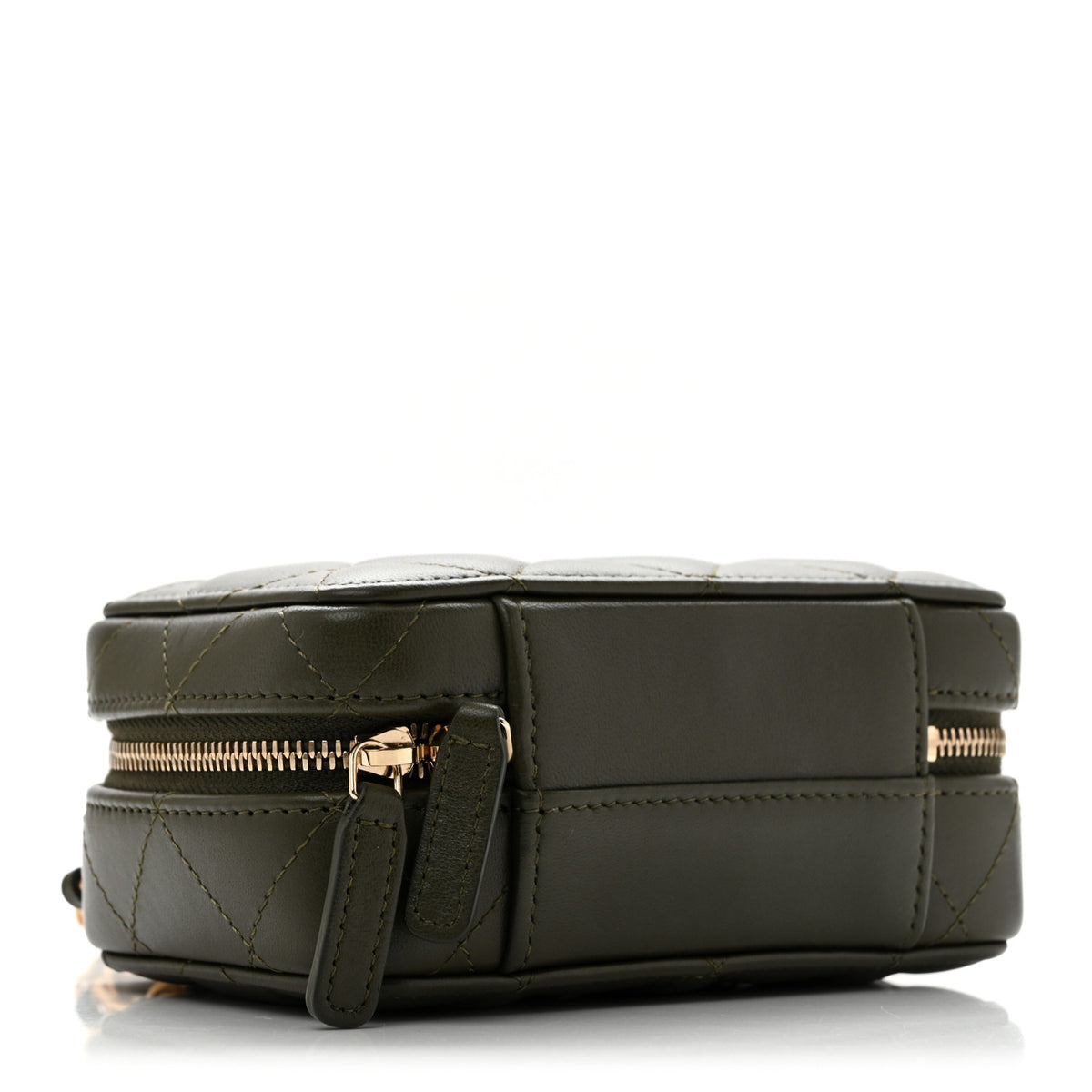 Lambskin Quilted Mini Chain Top Handle Vanity Case Dark Khaki