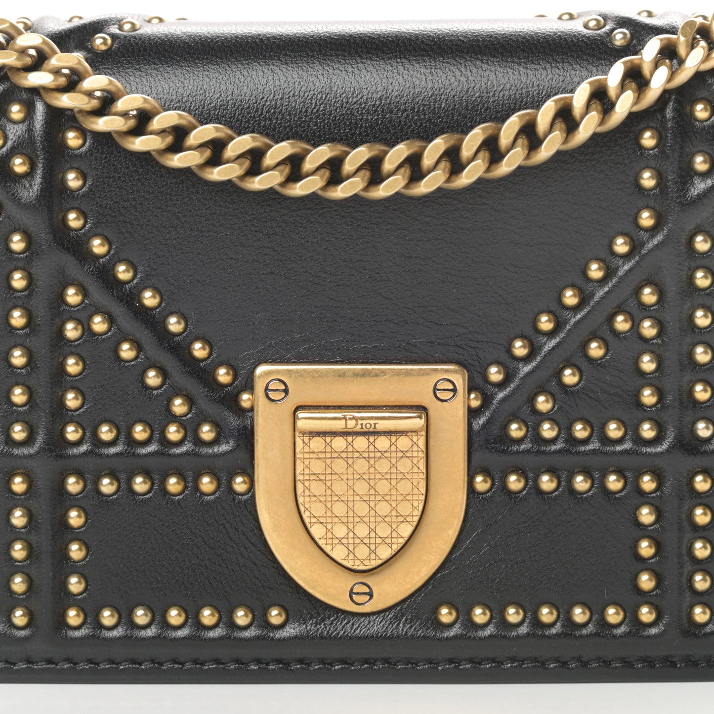 Lambskin Studded Micro Diorama Flap Bag Black