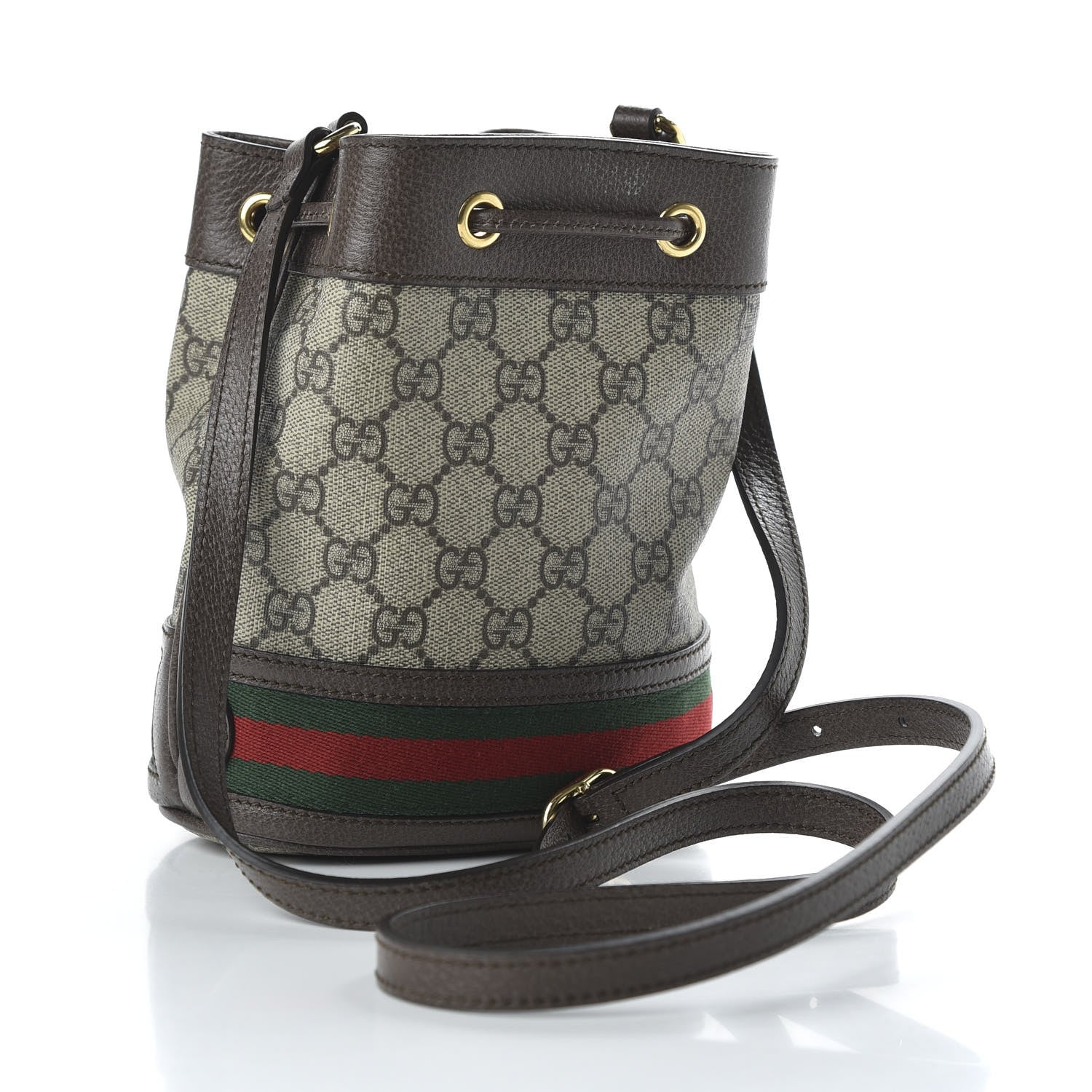 Gucci GG Supreme Monogram Web Mini Ophidia Bucket Bag Brown 2 of 9