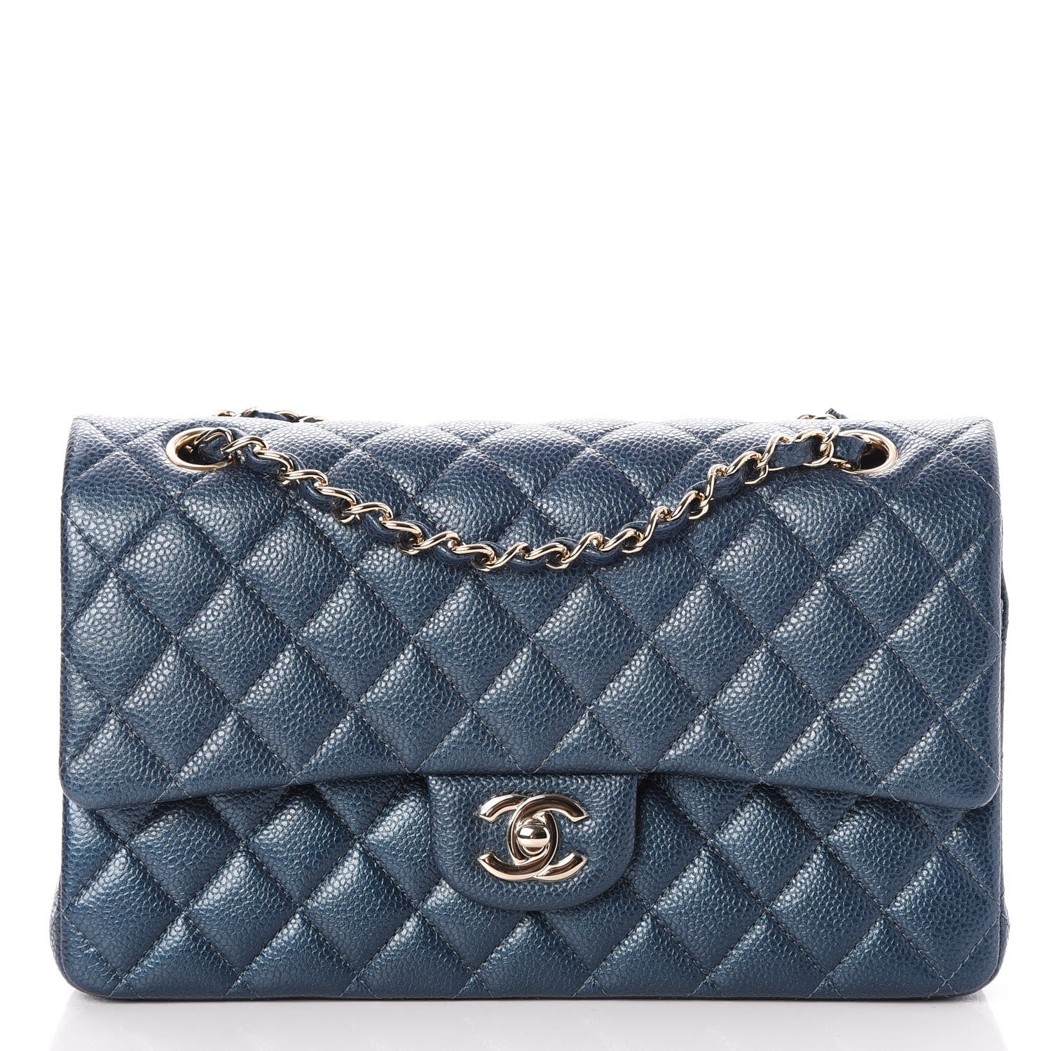 Chanel Metallic Caviar Quilted Medium Double Flap Dark Blue 1 of 9