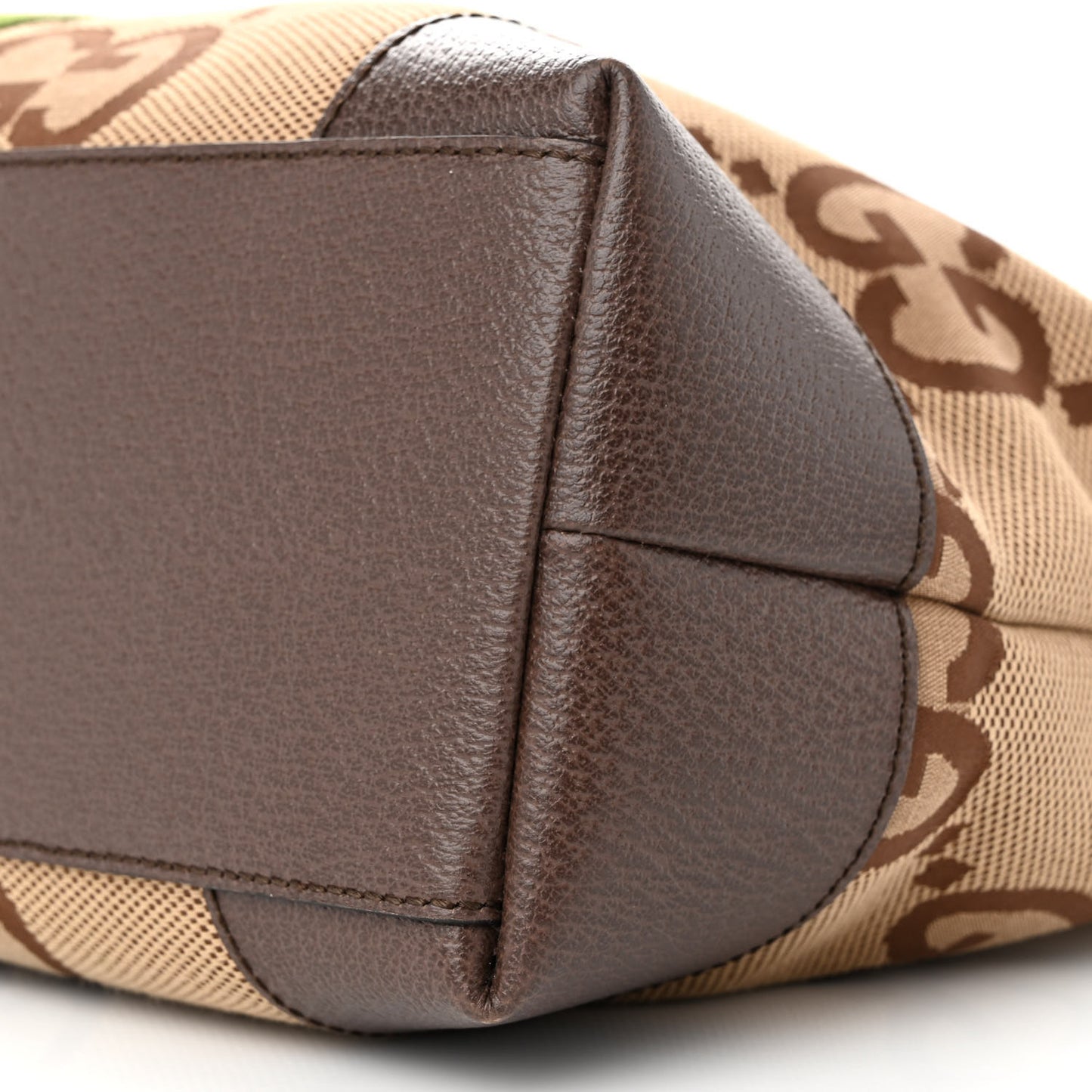 Monogram Jumbo GG Textured Dollar Calfskin Web Medium Ophidia Shopping Tote Camel Ebony