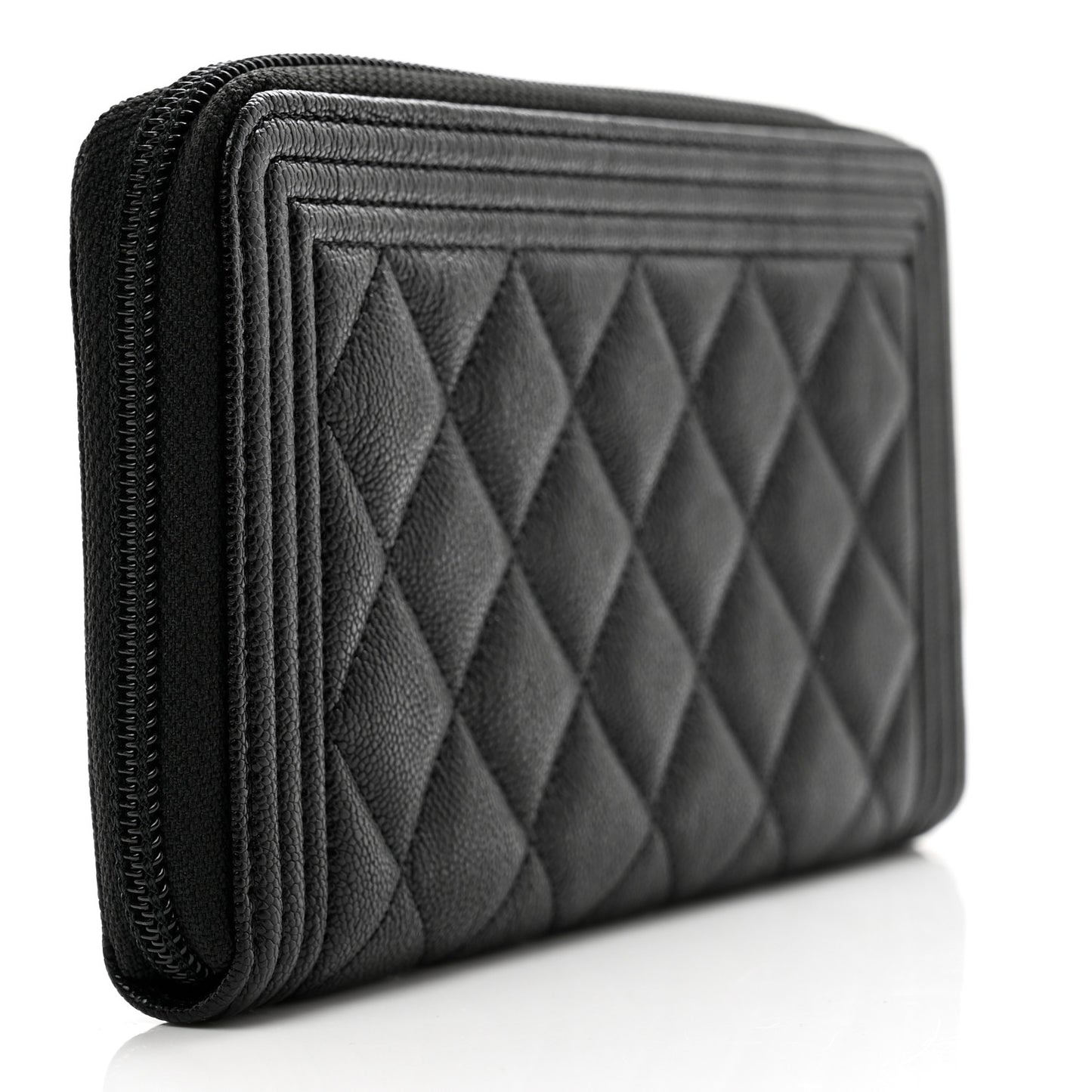 Caviar Quilted Boy Long Zip Around Wallet Black
