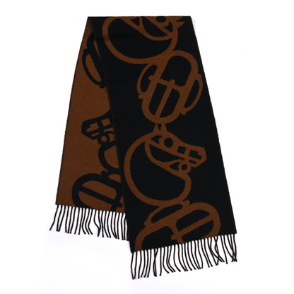 Hermes Cashmere Boucles et Camails Muffler Marine Caramel 2 of 4