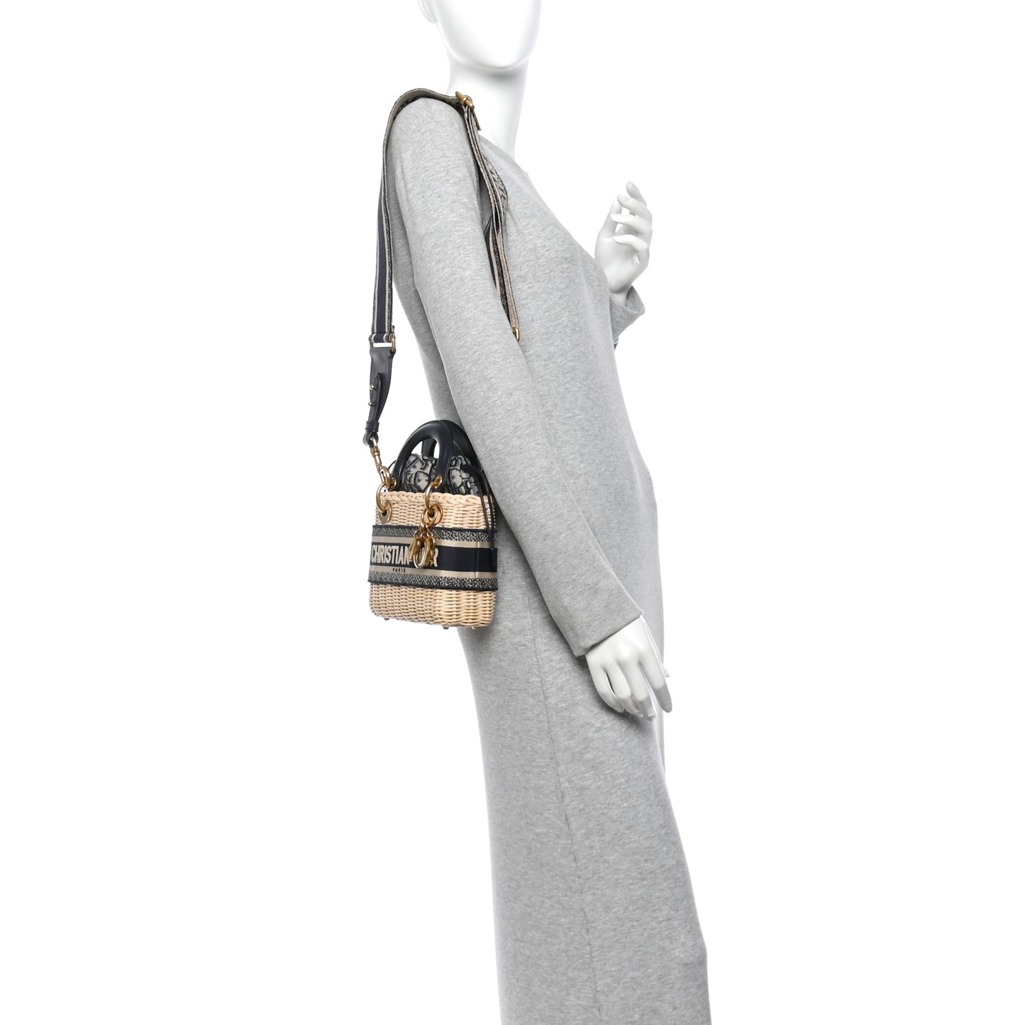 Wicker Oblique Mini Lady Dior Bag Blue
