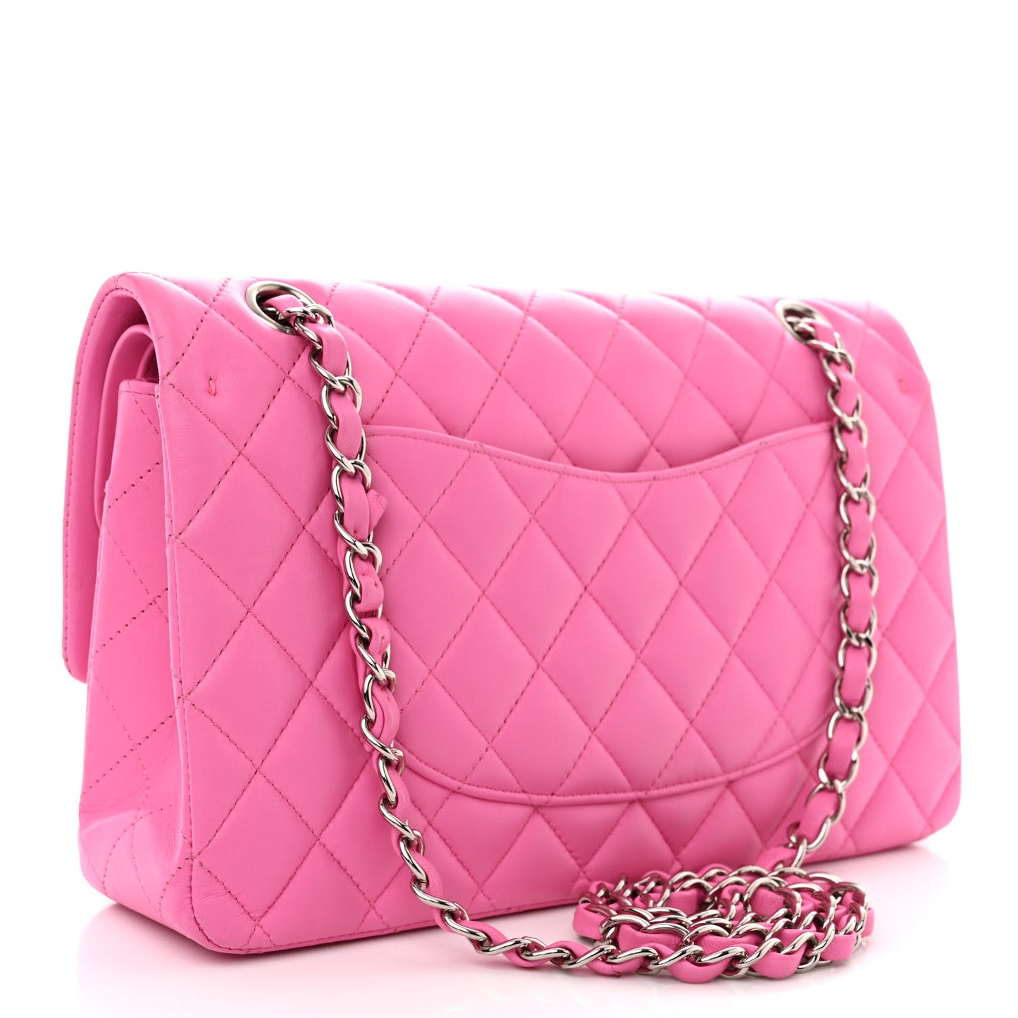 Lambskin Quilted Medium Double Flap Neon Pink