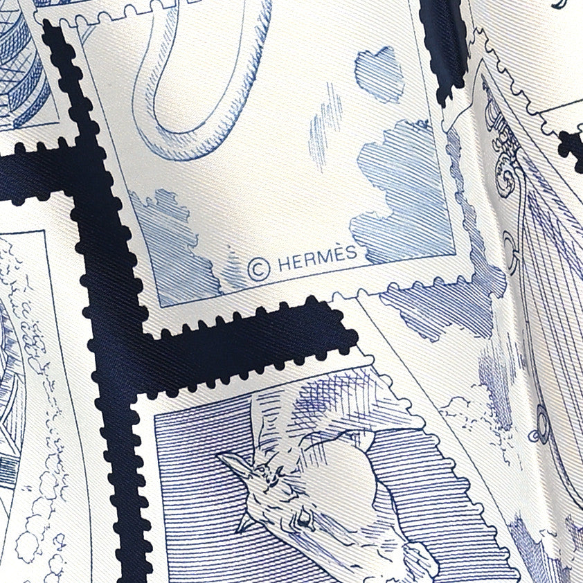 Silk Le Philateliste Du Faubourg Scarf 90 Marine White Indigo