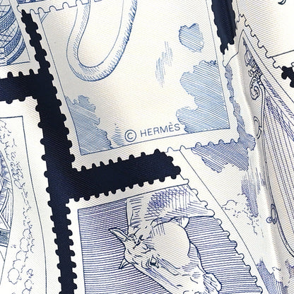 Hermes Silk Le Philateliste Du Faubourg Scarf 90 Marine White Indigo 4 of 5