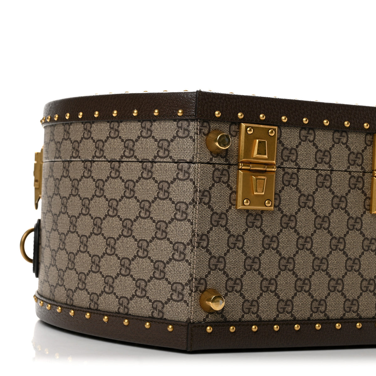 Gucci GG Supreme Monogram Textured Dollar Calfskin Web Small Savoy Hat Box Beige Ebony New Acero 6 of 8