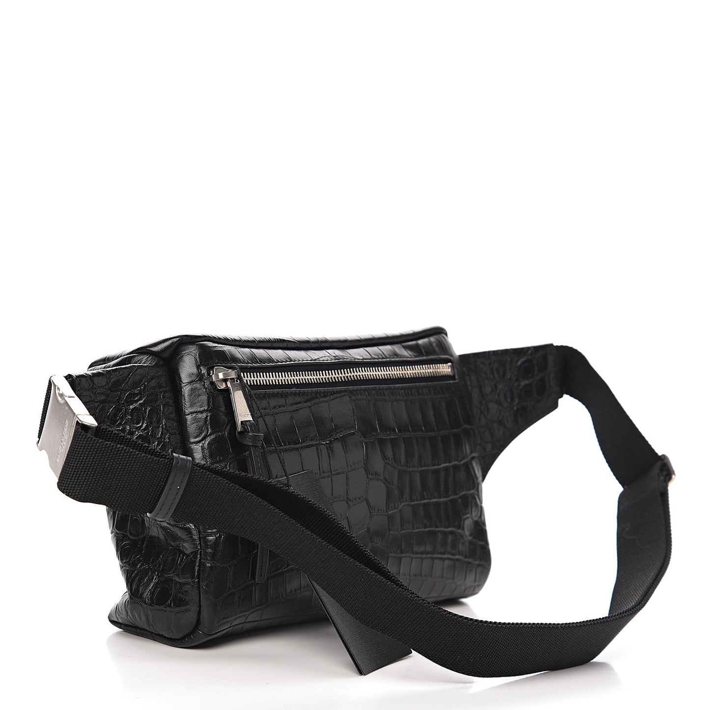 Calfskin Crocodile Embossed City Belt Bag Black