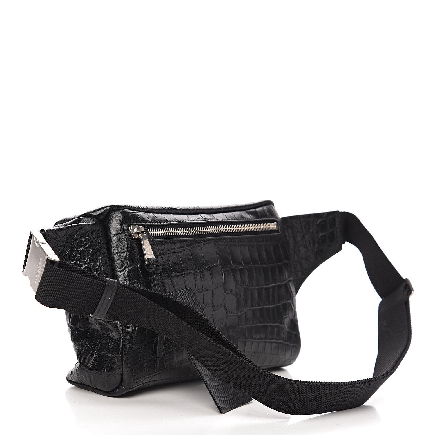 Saint Laurent Calfskin Crocodile Embossed City Belt Bag Black 2 of 8